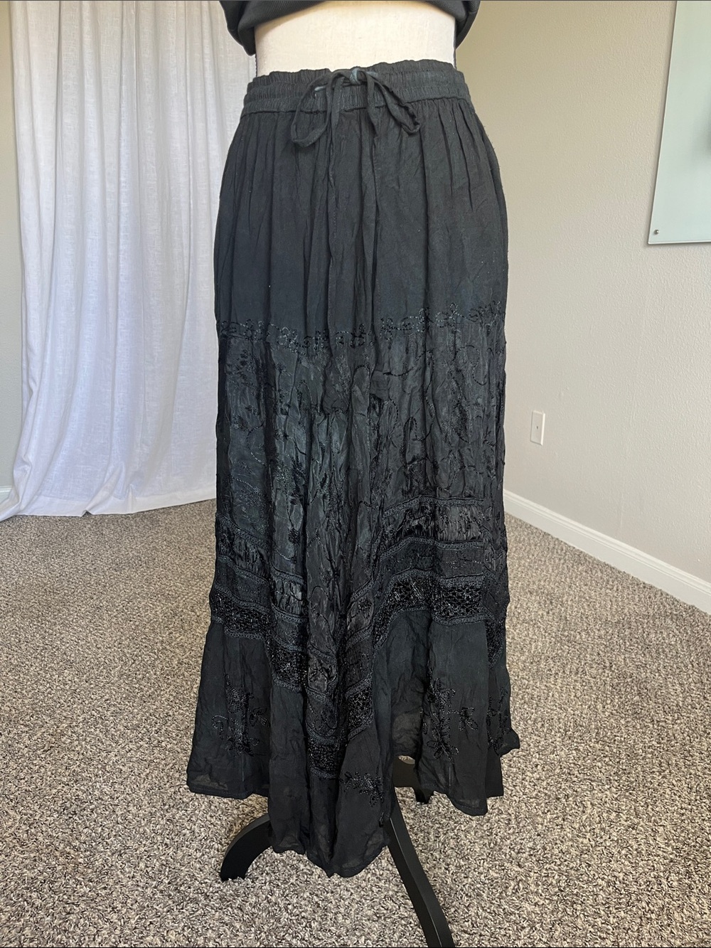 Vintage Black Boho Maxi Skirt Whimsy Goth Indie Sleaze Festival OS XS S M L XL